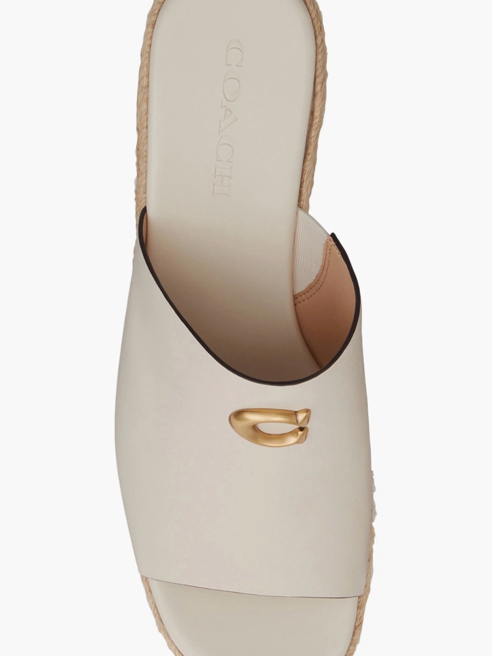Coach Cream Leather Espadrille Wedge Slide with Gold C Accent - Picture 2 of 4
